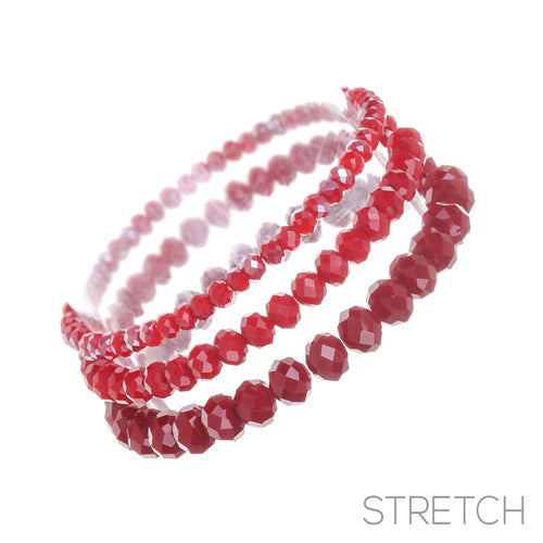 3 Layer RED Opal Glass Beaded Stretch Bracelets ( 83476 SI )