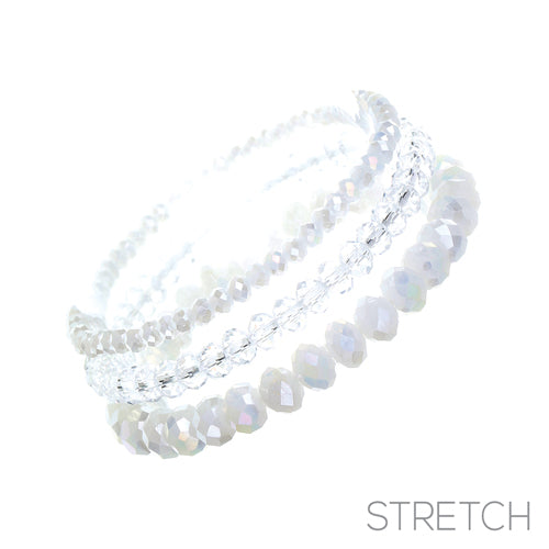 3 Layer WHITE Opal Glass Beaded Stretch Bracelets ( 83476 WH )