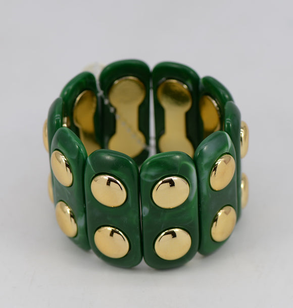 GOLD GREEN RESIN STRETCH BRACELET ( 1474 GLHGN )