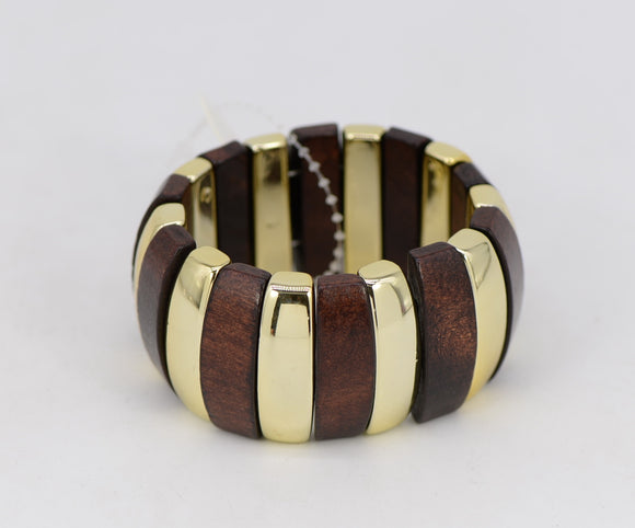 GOLD BROWN WOOD STRETCH BRACELET ( 1480 GLBRN )