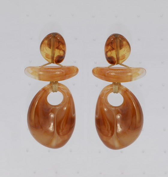 NATURAL BROWN CHUNKY RESIN EARRINGS ( 2578 NTL )