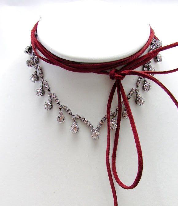 HEMATITE BURGUNDY CHOKER CLEAR STONES ( 1179 HMTBUR )