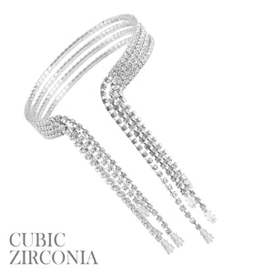 SILVER CUFF BRACELET CLEAR CZ CUBIC ZIRCONIA STONES ( 84288 CRS )