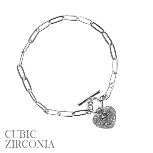 SILVER HEART BRACELET CLEAR CZ STONES ( 84382 VCRR )