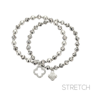 2 PACK QUATREFOIL GLASS BEAD BRACELET SILVER ( 84453 CALR )