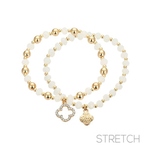 2 PACK QUATREFOIL GLASS BEAD BRACELET WHITE GOLD ( 84453 WOG )