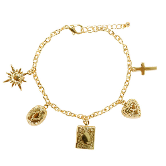 GOLD HEART CROSS CHARM BRACELET ( 84465 CRG )