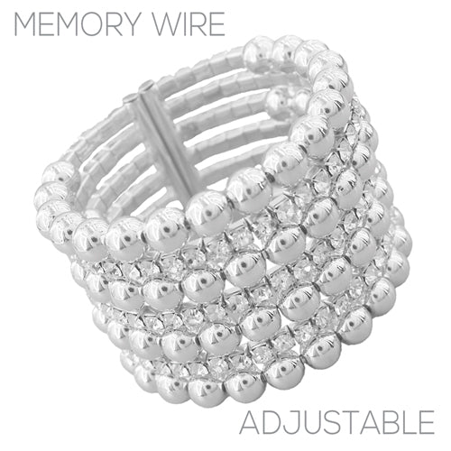 SILVER BALL BRACELET CLEAR STONES ( 84509 CRS )