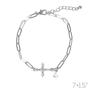 SILVER DIAMOND CROSS BRACELET ( 84523 WHR )