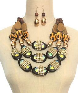 BROWN WOOD NECKLACE SET ( 3358 WD )