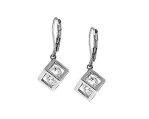 SILVER CUBE EARRINGS CLEAR CZ CUBIC ZIRCONIA STONES ( 6648 )