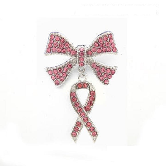 SILVER PINK RIBBON BOW BROOCH ( 2016 RDPNK )