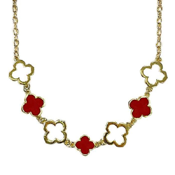 Gold Red Quatrefoil Necklace ( 1042 GDRD )