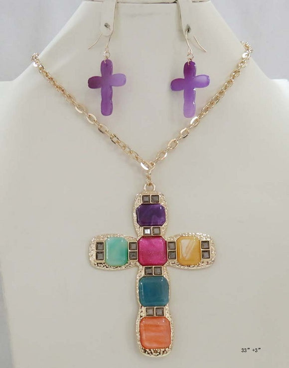 MULTICOLOR CROSS NECKLACE ( 5237 MT )