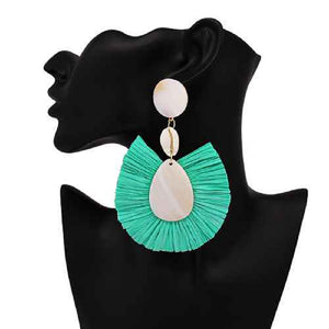 Seashell Mint Raffia Earrings ( 2449 MT )