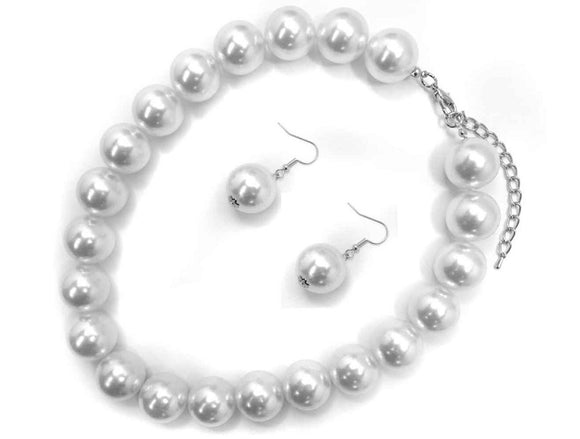 SILVER WHITE PEARL NECKLACE SET ( 7933 RHCRP )