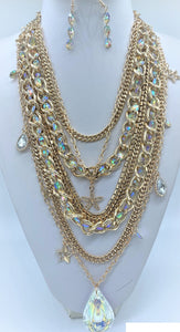 GOLD CHUNKY NECKLACE SET STONES ( 2887 GP )