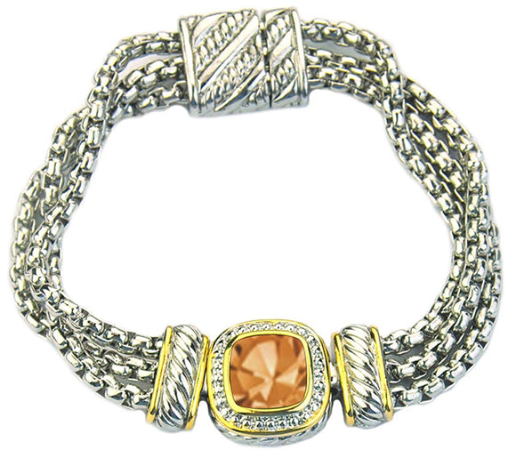 SILVER GOLD BRACELET CHAMPAGNE STONES ( 2391 BKCH )