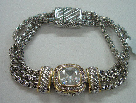 SILVER GOLD BRACELET RED STONES ( 2391 BKC )