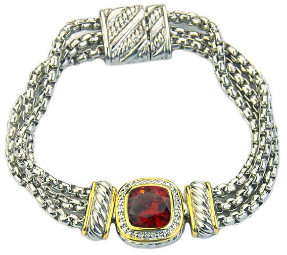 SILVER GOLD BRACELET RED STONES ( 2391 BKG )