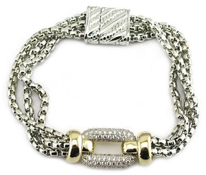 SILVER GOLD BRACELET CZ STONES MAGNETIC ( 4087 BXKPV )