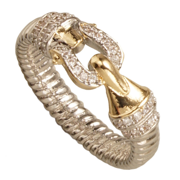 SILVER GOLD CZ RING SIZE 7 ( 6758 RK7 )