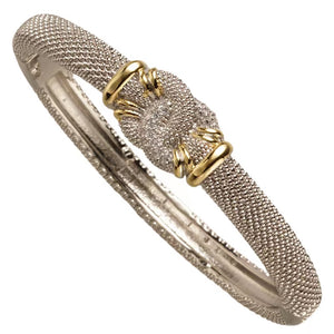 SILVER GOLD BANGLE CLEAR STONES ( 7073 BK )
