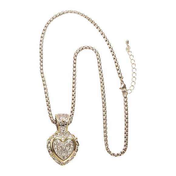 SILVER GOLD 14K GOLD PLATED NECKLACE HEART PENDANT CLEAR STONES ( 7578 KPV )