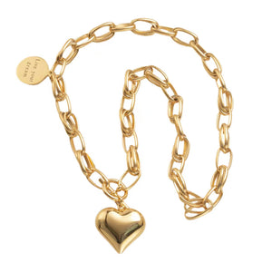 STAINLESS STEEL GOLD NECKLACE PUFFY HEART PENDANT LIVE YOUR DREAM ( 7862 G )