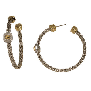 1.75" ROUND BRAIDED DESIGN TWO TONE HOOP EARRINGS ( 8471 EK )