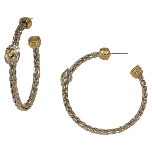 SILVER GOLD HOOP EARRINGS ( 8472 EK )