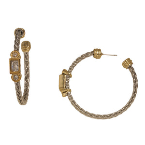 14K GOLD PLATED HOOP CZ STONES EARRINGS ( 8481 EKC )