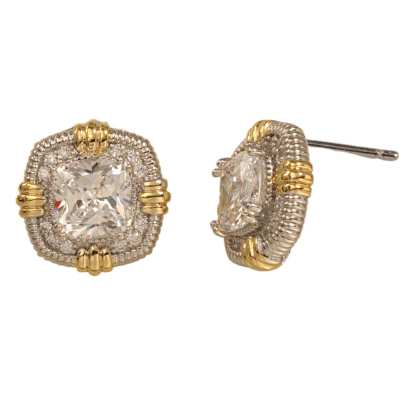 SILVER GOLD CLEAR STONE SQUARE EARRINGS ( 8726 EKC )
