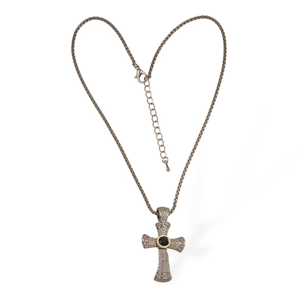 SILVER GOLD CROSS PENDANT NECKLACE ( 8848 KJ )