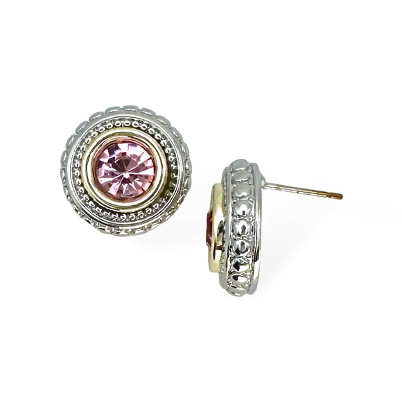 SILVER GOLD EARRINGS ROSE COLOR STONE ( 8857 EKRO )