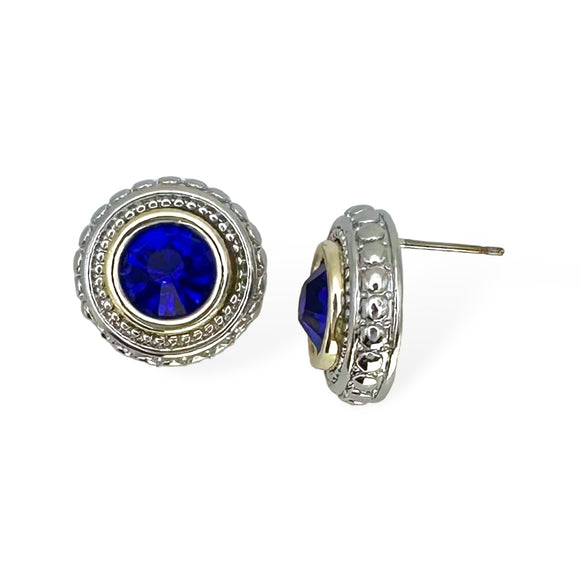 SILVER GOLD EARRINGS SAPPHIRE COLOR STONE ( 8857 EKSA )