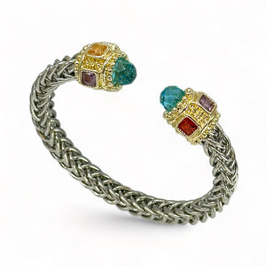 SILVER GOLD BLUE CUFF BANGLE MULTI COLOR CZ CUBIC ZIRCONIA STONES ( 8888 BKB )