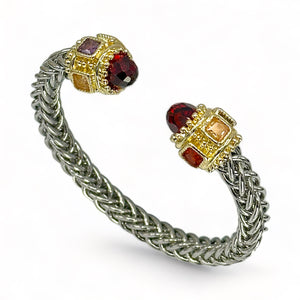 SILVER GOLD RED CUFF BANGLE MULTI COLOR CZ CUBIC ZIRCONIA STONES ( 8888 BKG )