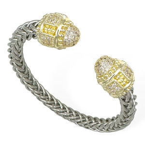 SILVER GOLD CLEAR CZ CUFF BANGLE ( 8888 BKPV )