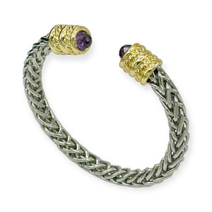 SILVER GOLD CUFF BANGLE AMETHYST CZ STONES ( 8936 KA )