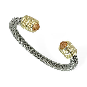 SILVER GOLD CUFF BANGLE CHAMPAGNE COLOR CZ STONES ( 8936 KCH )