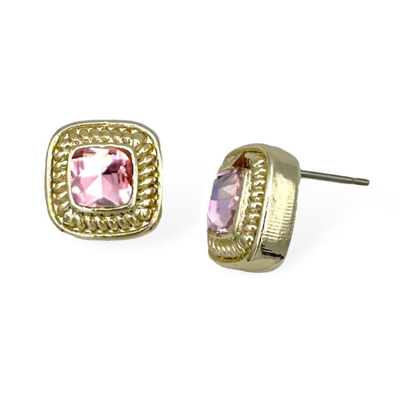 14K GOLD PLATED EARRINGS ROSE COLORED STONES ( 8963 EGRO )