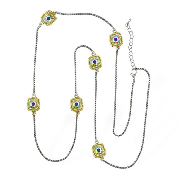 LONG SILVER GOLD NECKLACE AB STONES ( 8963 KAB 36 )