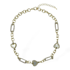 SILVER GOLD HEART NECKLACE MOTHER OF PEARL COLOR ( 8996 KM )
