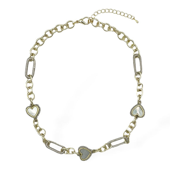 SILVER GOLD HEART NECKLACE MOTHER OF PEARL COLOR ( 8996 KM )