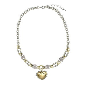 SILVER GOLD HEART PENDANT NECKLACE ( 9021 K )