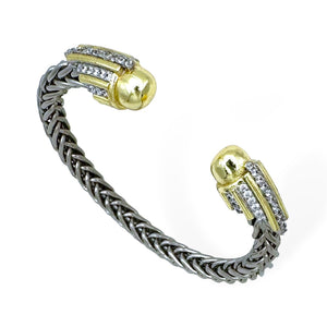 SILVER GOLD CUFF BANGLE CLEAR CZ STONES ( 9067 BK )