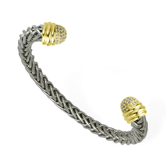 SILVER GOLD CUFF BANGLE CZ STONES ( 9118 B )