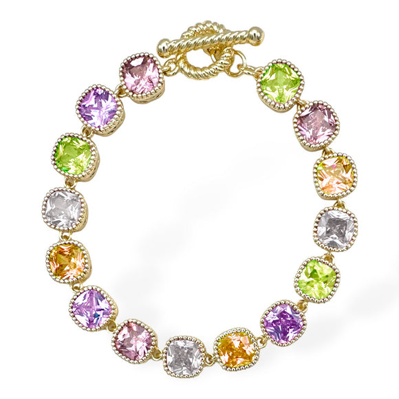 14K GOLD PLATED BRACELET MULTICOLOR CZ STONES ( 9121 GLM )
