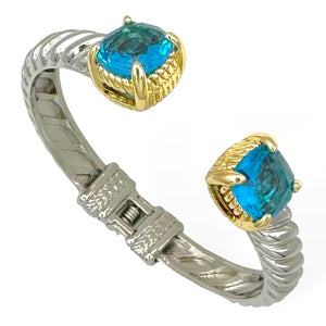 SILVER GOLD CUFF BANGLE BLUE CZ STONES ( 9239 KB )